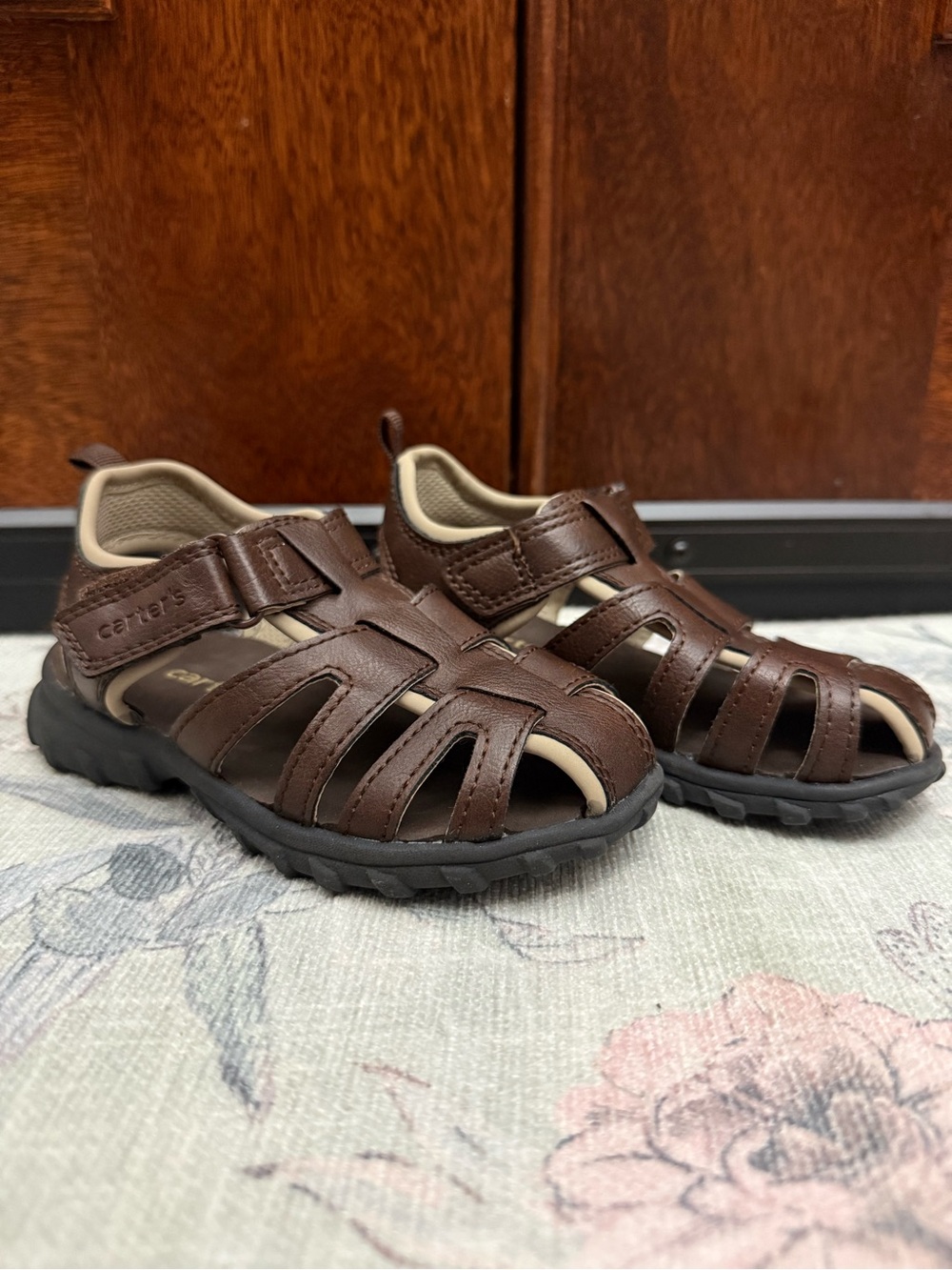 Carter's Dark Brown Closed-Toe Kids Sandals with Hook-and-Loop Strap